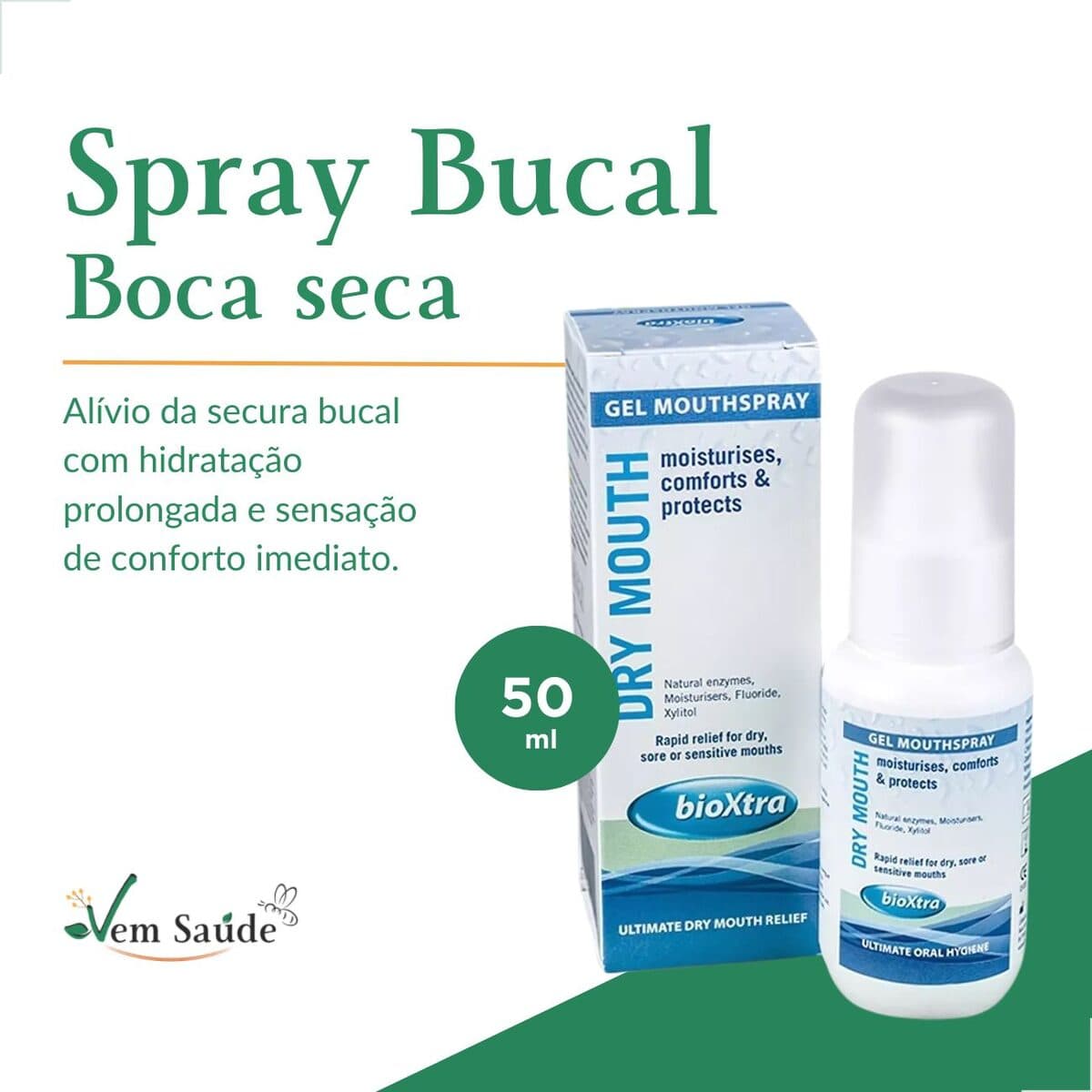 Spray bucal BioXtra secura oral 50ml – alívio instantâneo para boca seca